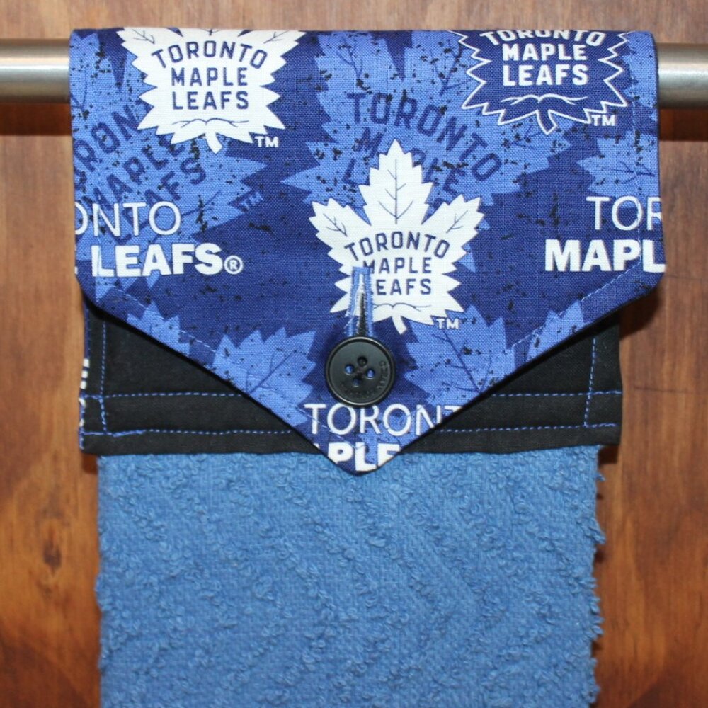 TORONTO MAPLE LEAFS BLUE & WHITE HANDMADE HANGING KITCHEN HAND TOWEL BLUE TOWEL